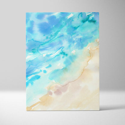 Abstract watercolor canvas in teal aqua beige coastal tones