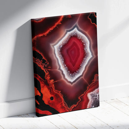 Red and black abstract agate-inspired canvas wall art with vibrant layered patterns.