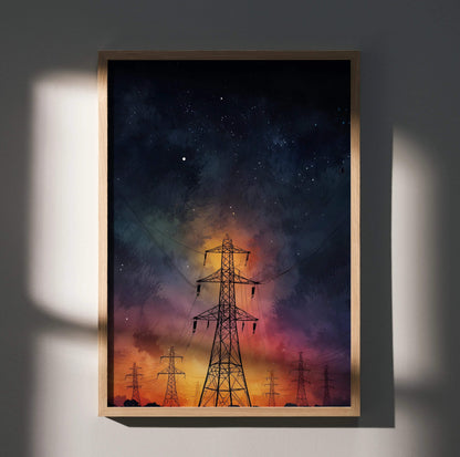 Stunning Watercolor Style Night Sky Poster Wall Art Decor | Vertical - Throttle Designs
