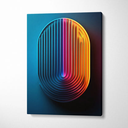 Abstract nature-inspired canvas wall art with colorful 3D layered oval design on deep blue background.
