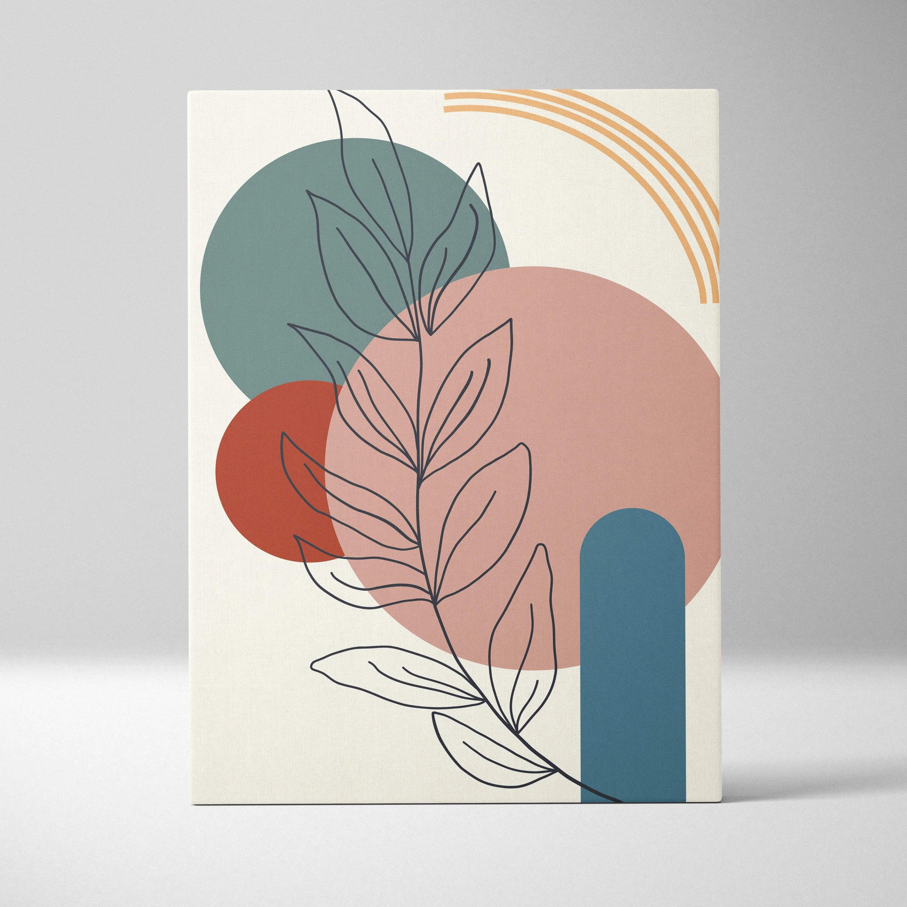 Mid century abstract botanical line art canvas in teal terracotta blush cream