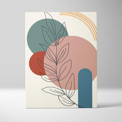 Mid century abstract botanical line art canvas in teal terracotta blush cream