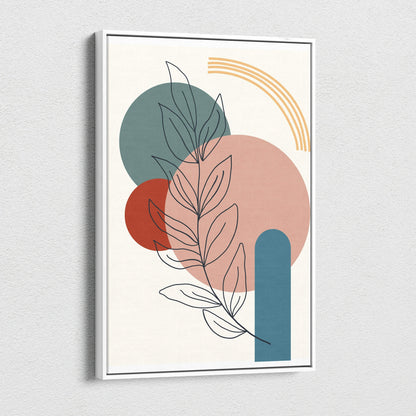 Mid century abstract botanical line art canvas in teal terracotta blush cream