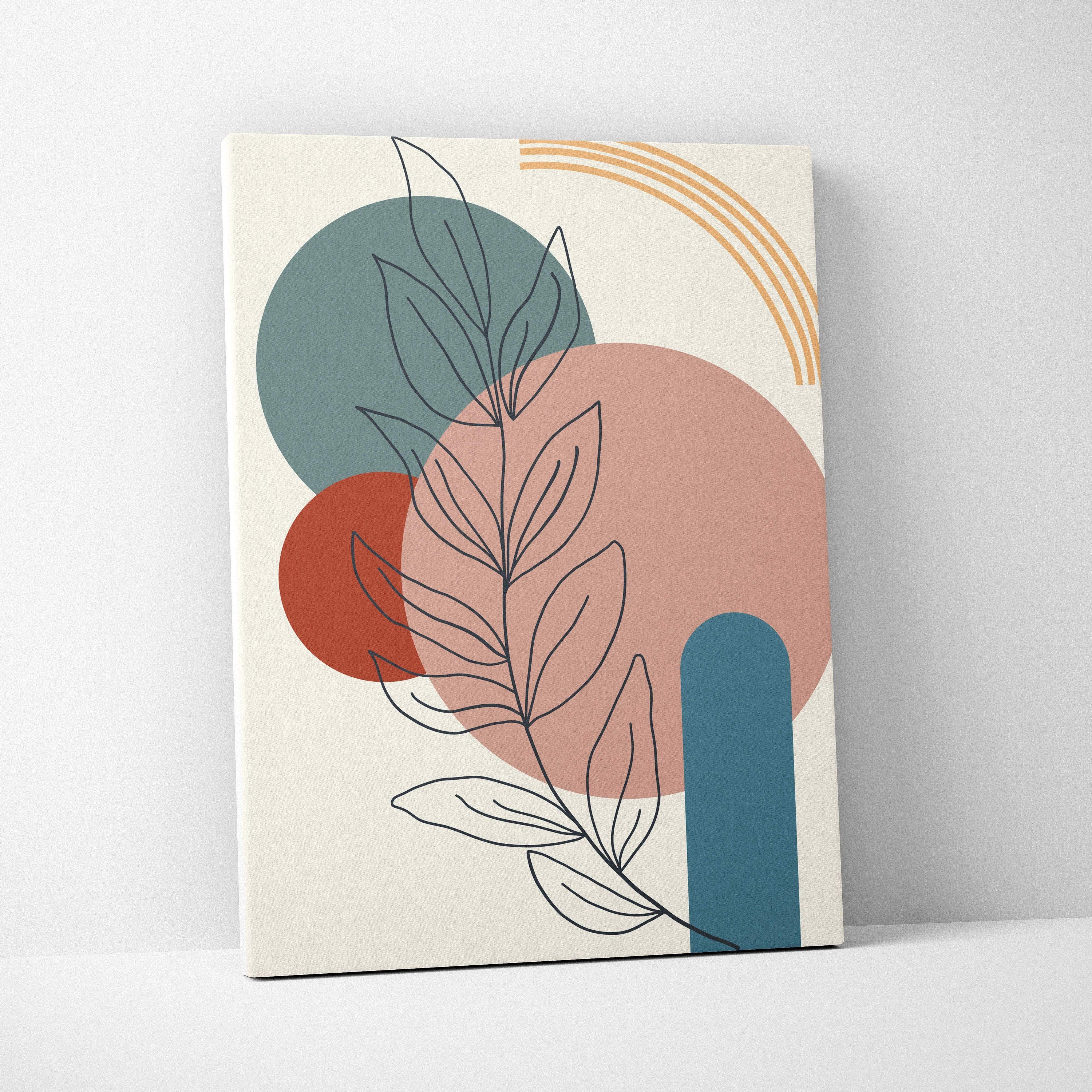 Mid century abstract botanical line art canvas in muted teal terracotta blush cream