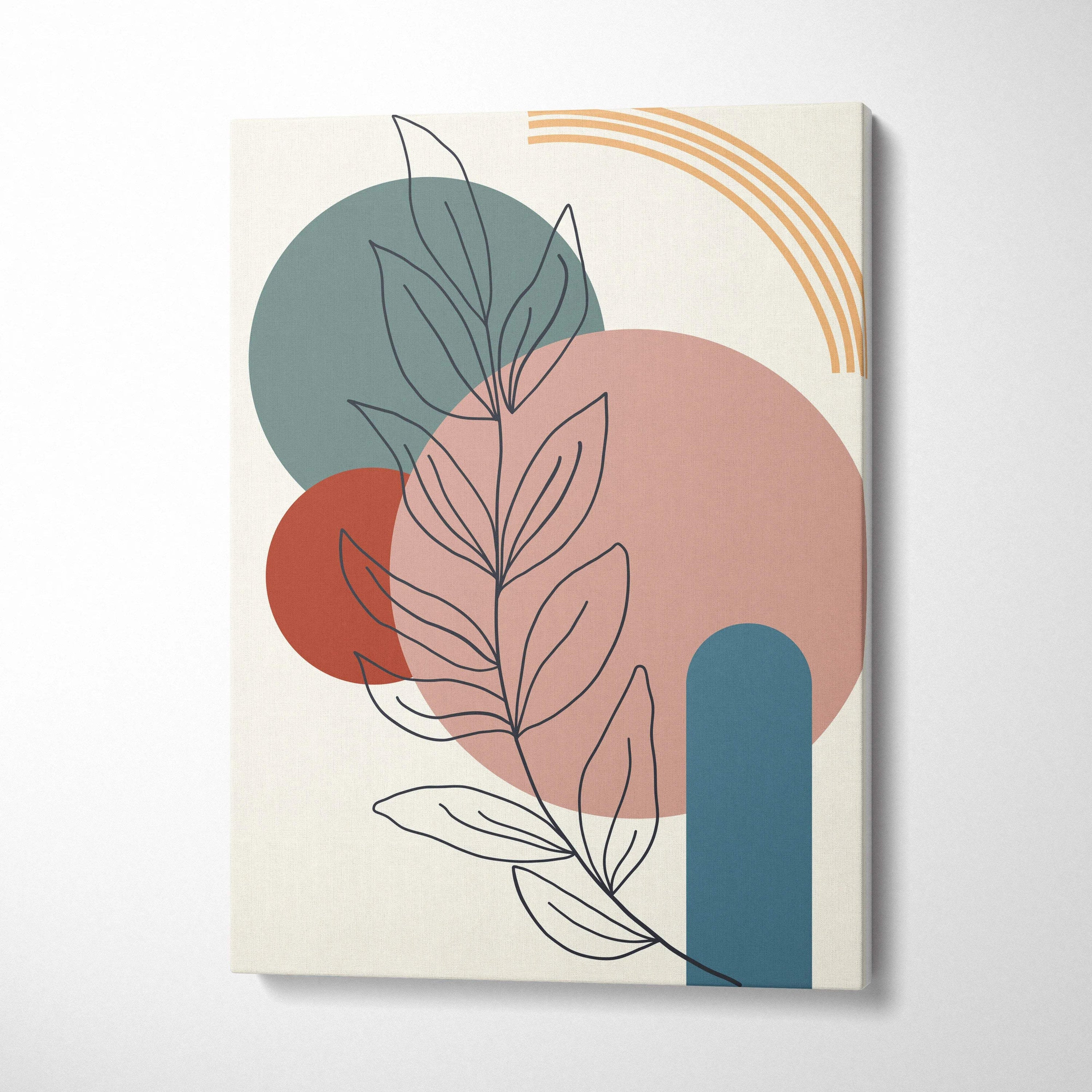 Mid century abstract botanical line art canvas in teal terracotta blush cream