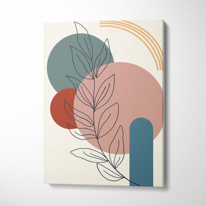 Mid century abstract botanical line art canvas in teal terracotta blush cream