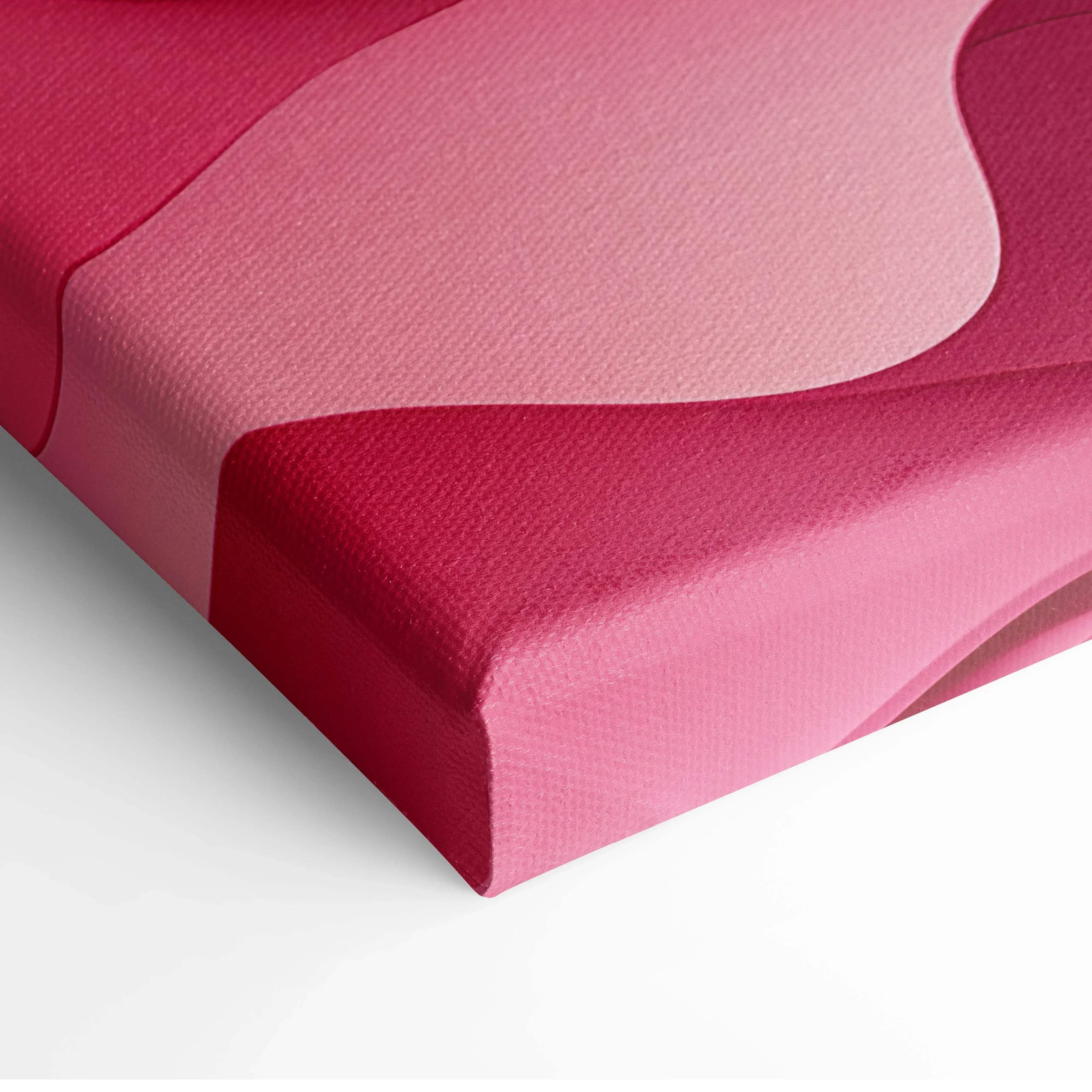 A modern abstract layered wave canvas wall art with smooth magenta and pink curves on textured fabric surface