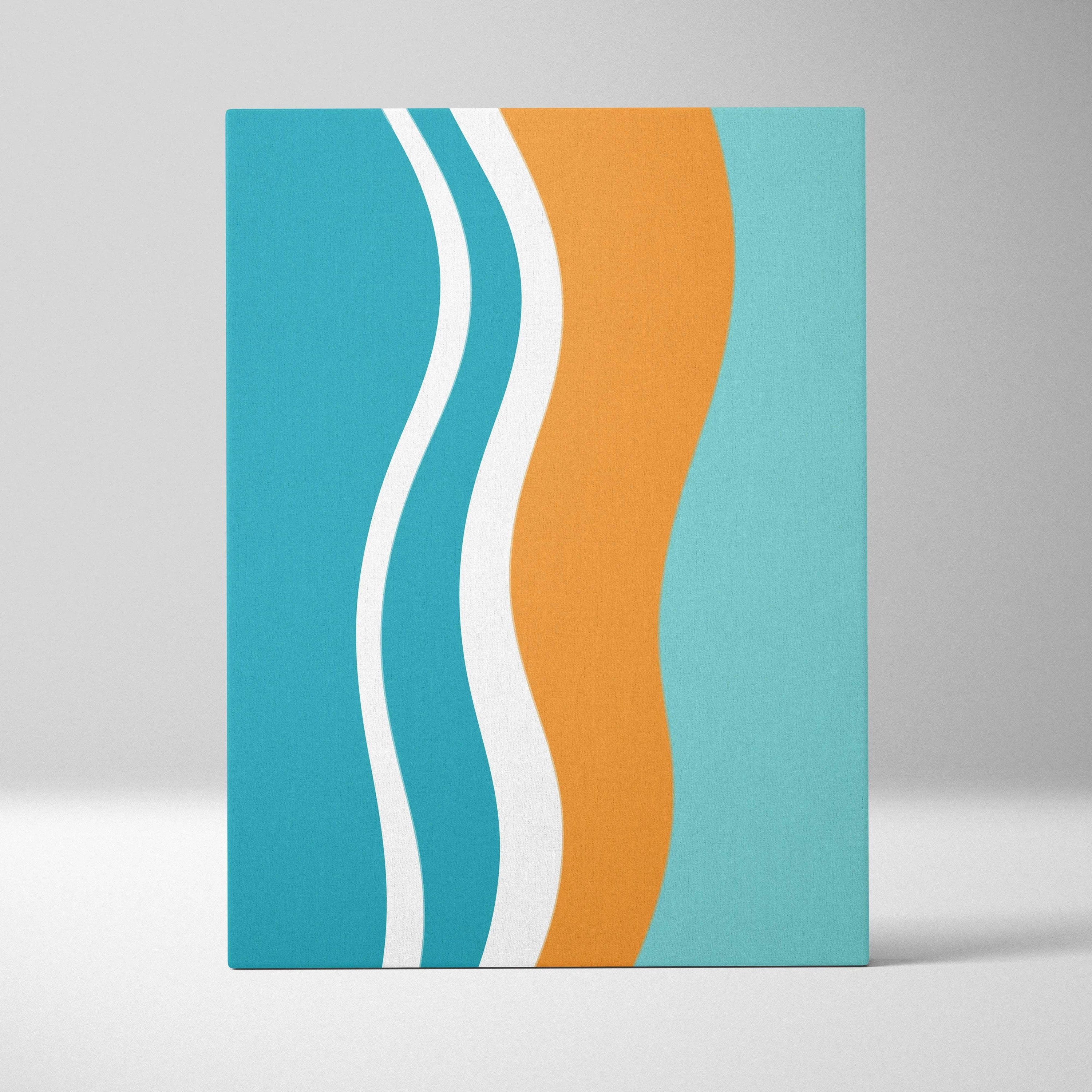 Mid century modern abstract wavy stripes canvas wall art in teal aqua orange white