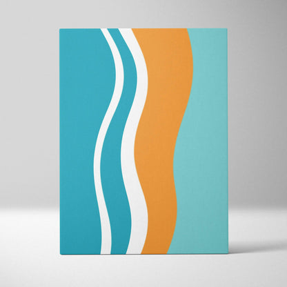 Mid century modern abstract wavy stripes canvas wall art in teal aqua orange white