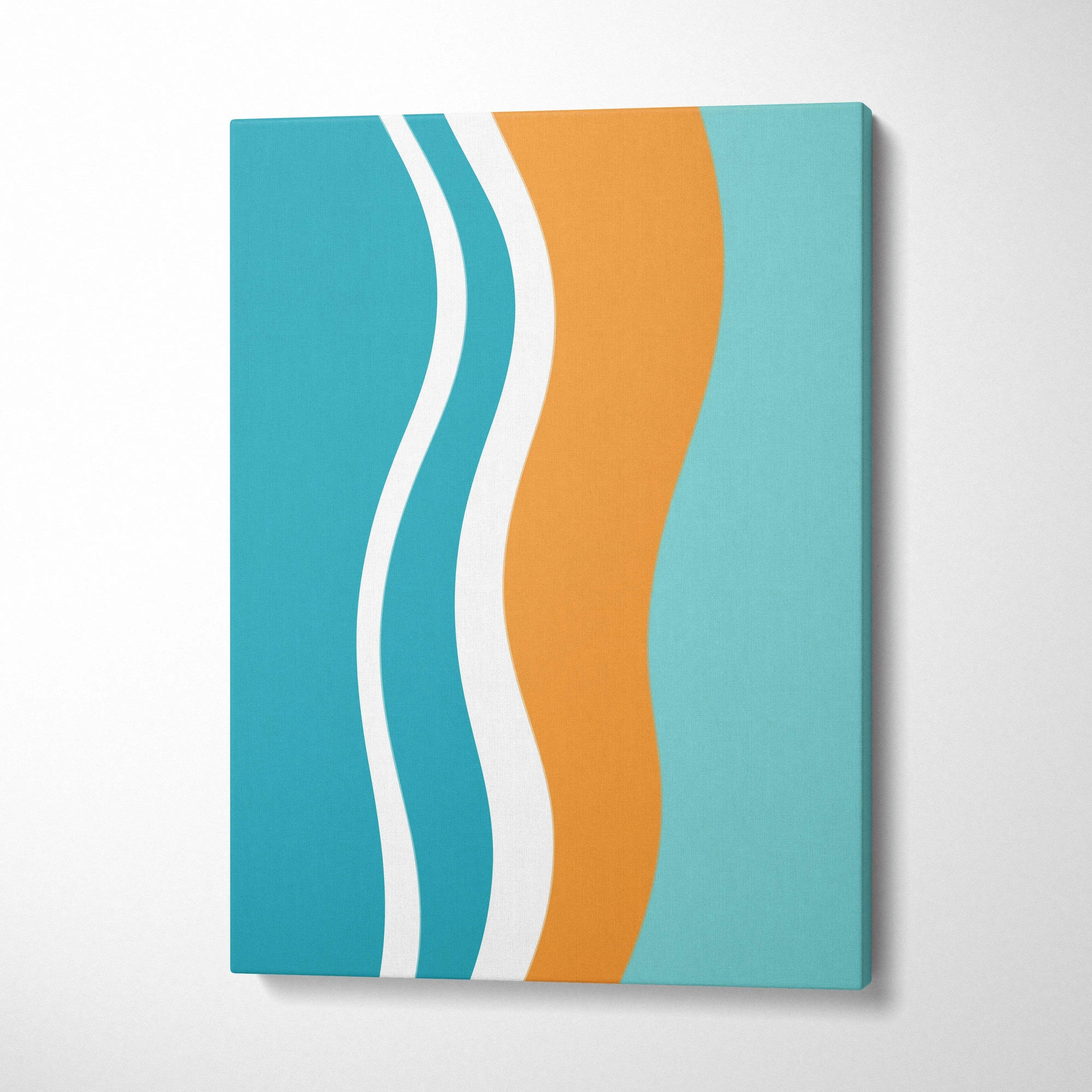 Mid century modern abstract wavy stripes canvas wall art in teal aqua orange white