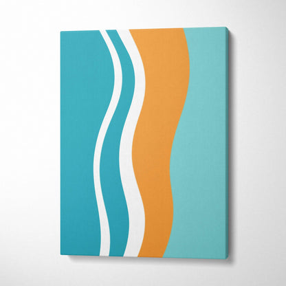Mid century modern abstract wavy stripes canvas wall art in teal aqua orange white