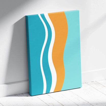 Mid century modern abstract wavy stripes canvas wall art in teal orange white