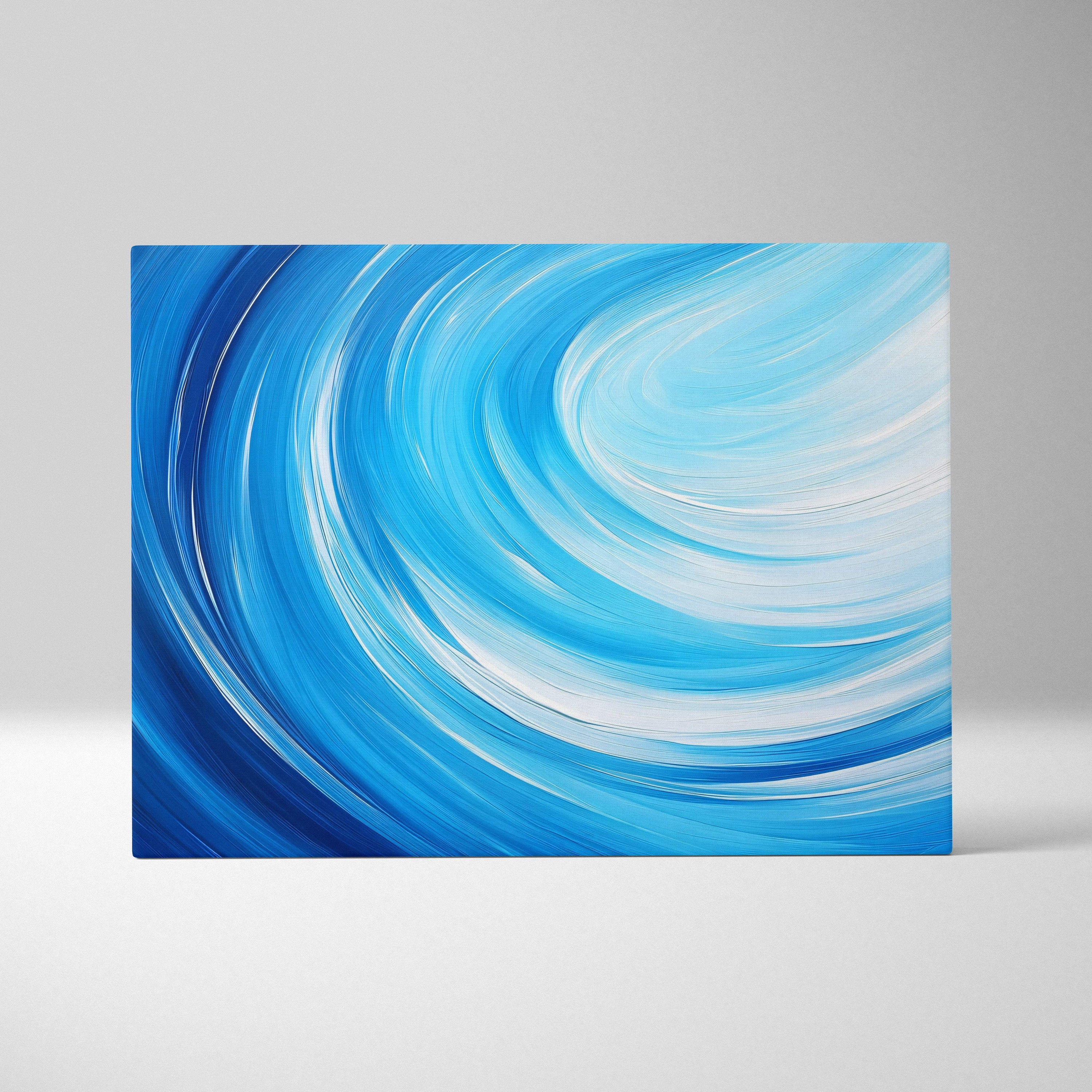 Blue abstract swirl canvas wall art print featuring blue and white swirling ocean wave painting style decor
