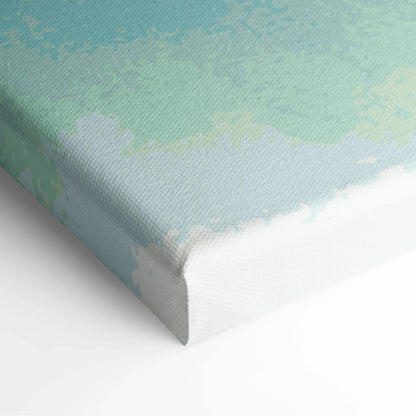 Dreamy watercolor forest landscape canvas wall art in teal mint greens