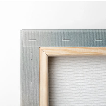 Close-up of wooden stretcher frame and canvas texture on watercolor wall art.