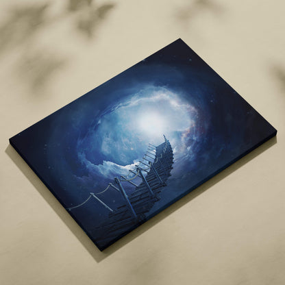 Rectangular canvas print featuring a blue cosmic bridge leading into a swirling galaxy vortex for dreamy decor