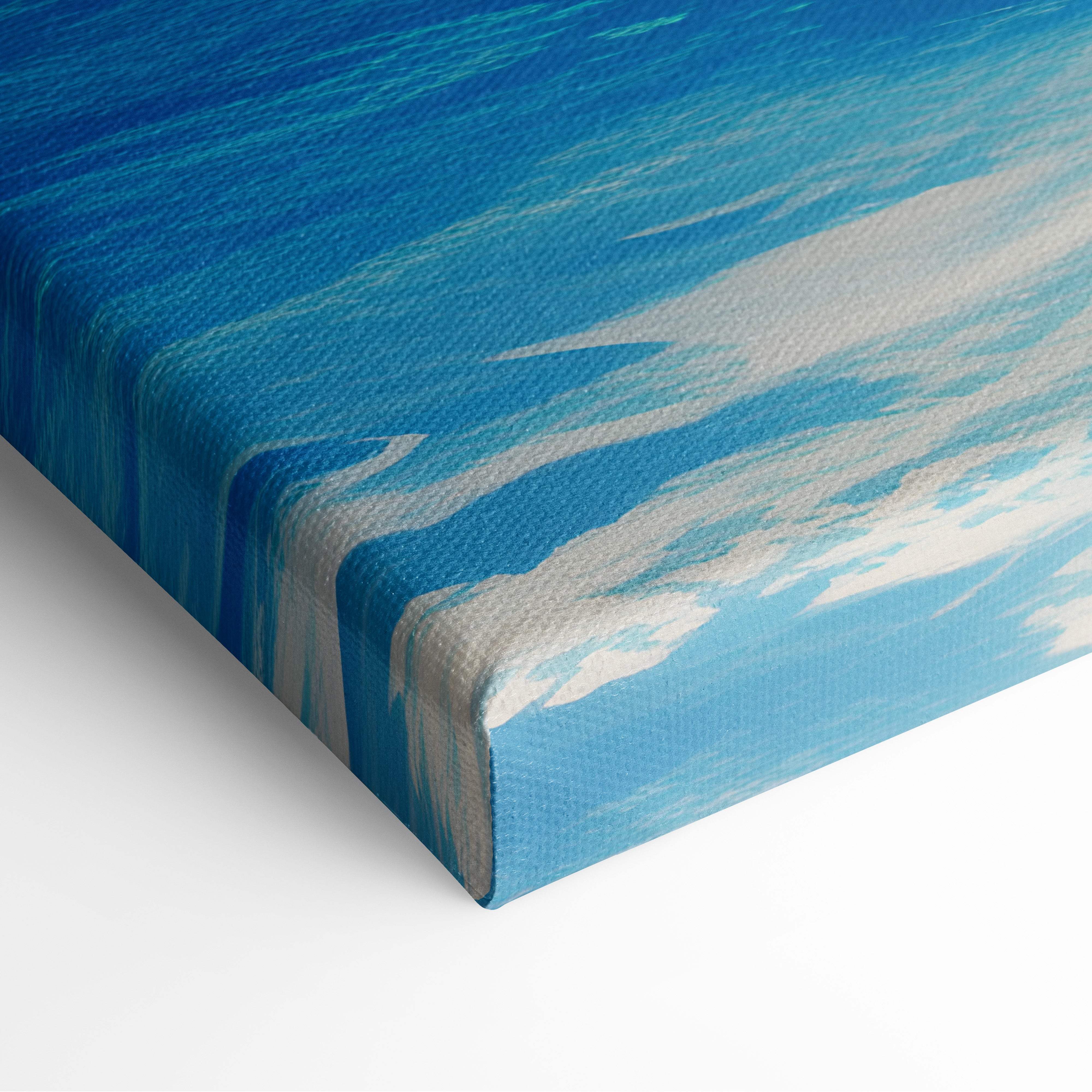 Anime ocean horizon canvas wall art print with blue and white abstract ocean scene for coastal bedroom decor