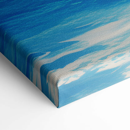 Anime ocean horizon canvas wall art print with blue and white abstract ocean scene for coastal bedroom decor