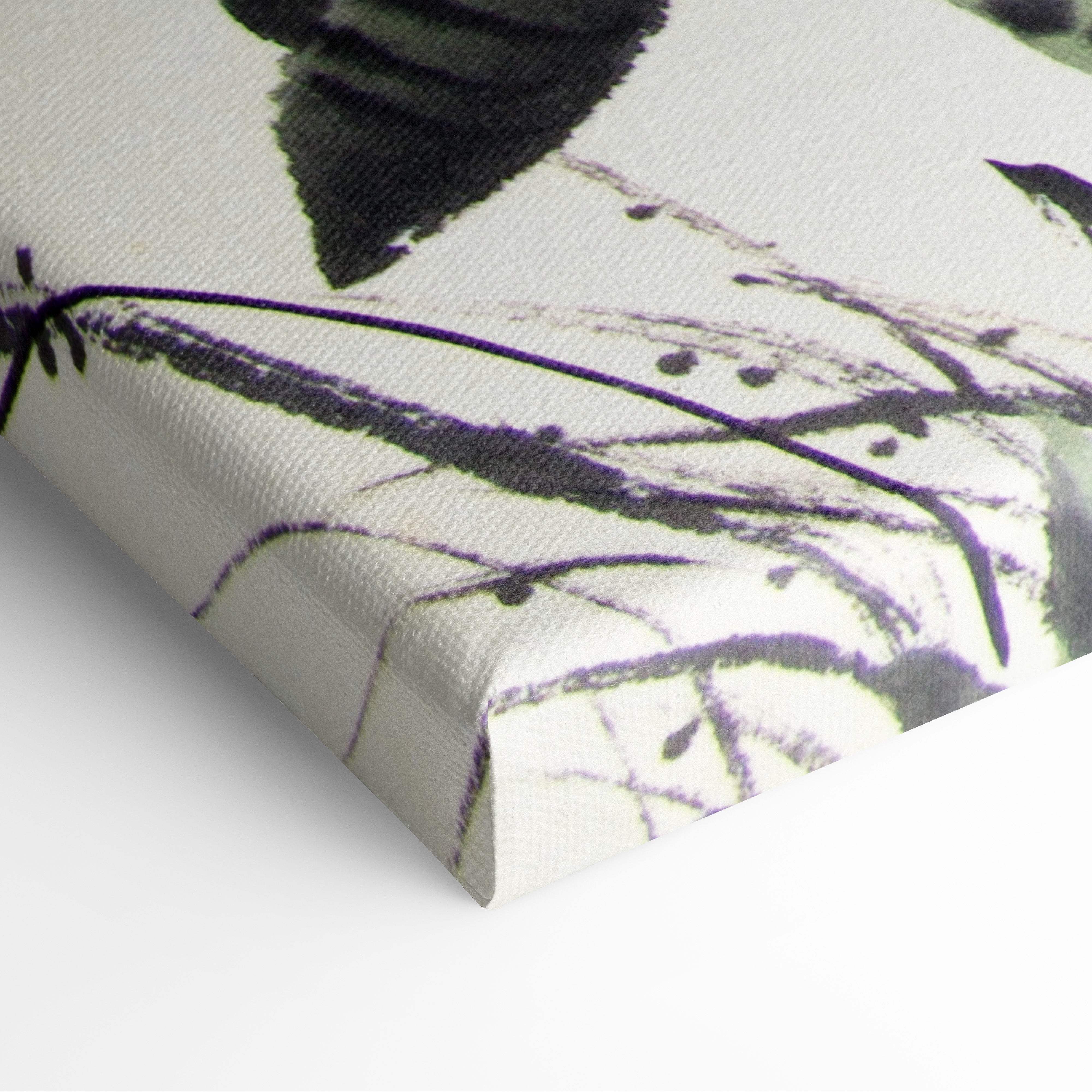 Pink lotus bird canvas wall art with black and purple botanical strokes on textured off-white background for zen decor