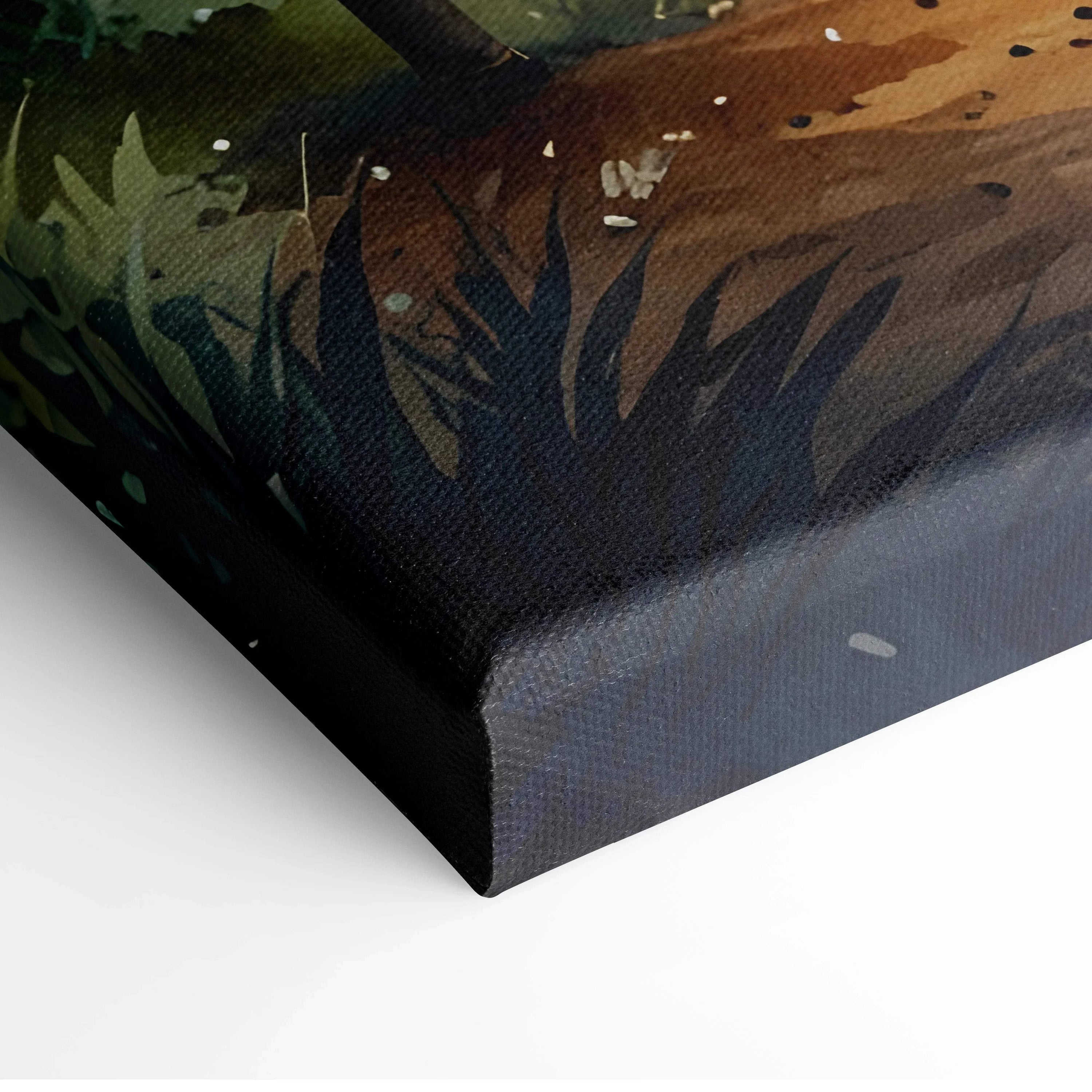 Serene forest watercolor canvas wall art with dark green foliage and delicate white flowers.
