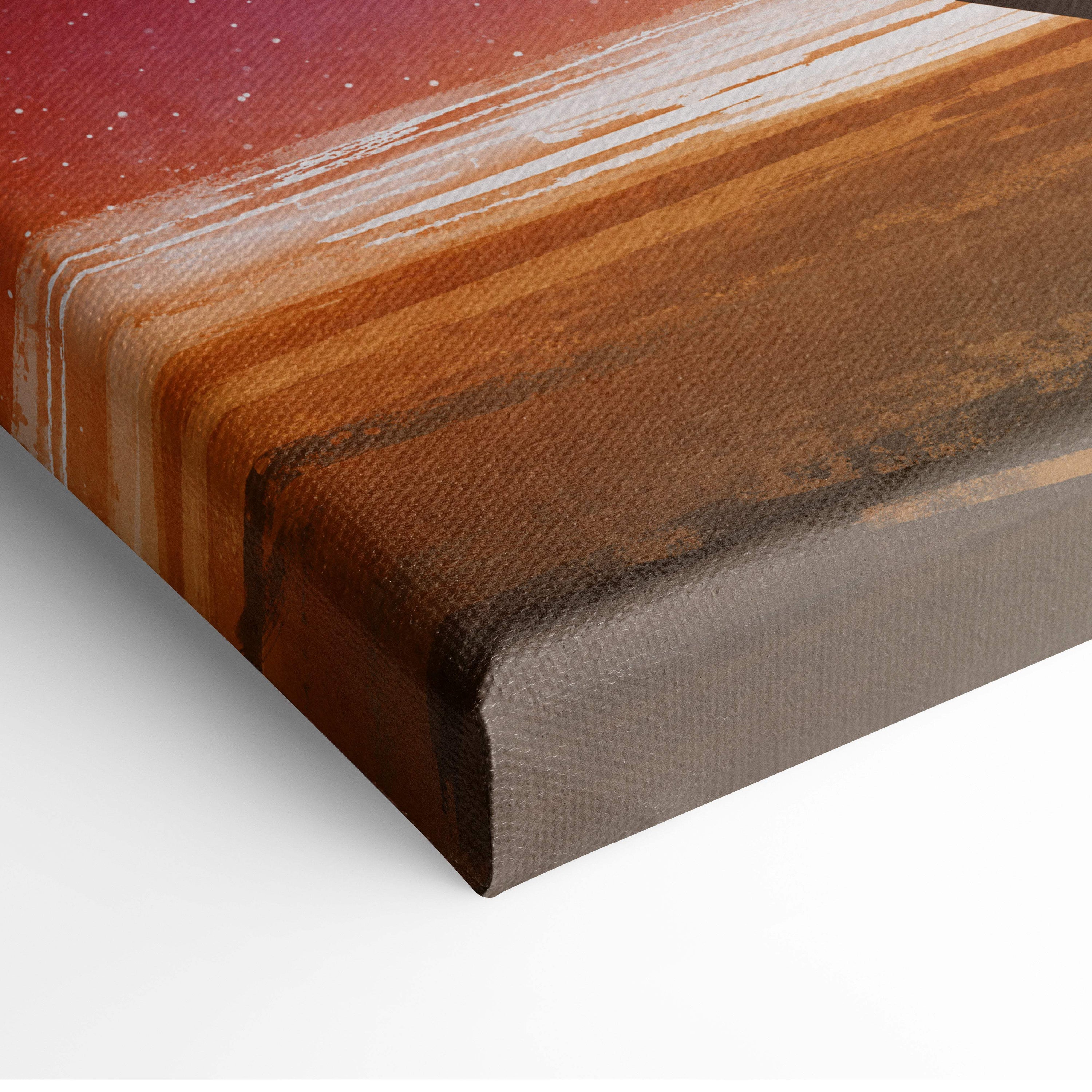 A canvas painting of celestial voyage dreamscape with warm earthy tones and textured fabric surface wall decor