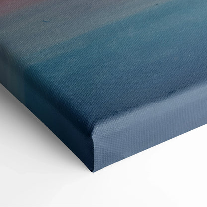 Blue and teal watercolor canvas wrap showing textured wall art corner detail.
