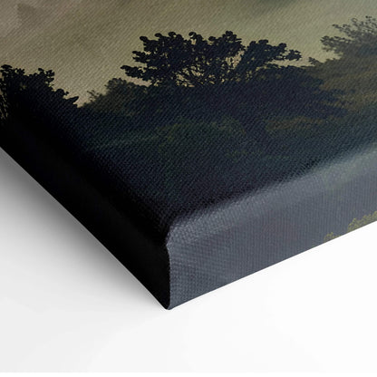 Canvas wall art featuring a dark silhouette of trees against a deep sunset sky with rich, blended colors.