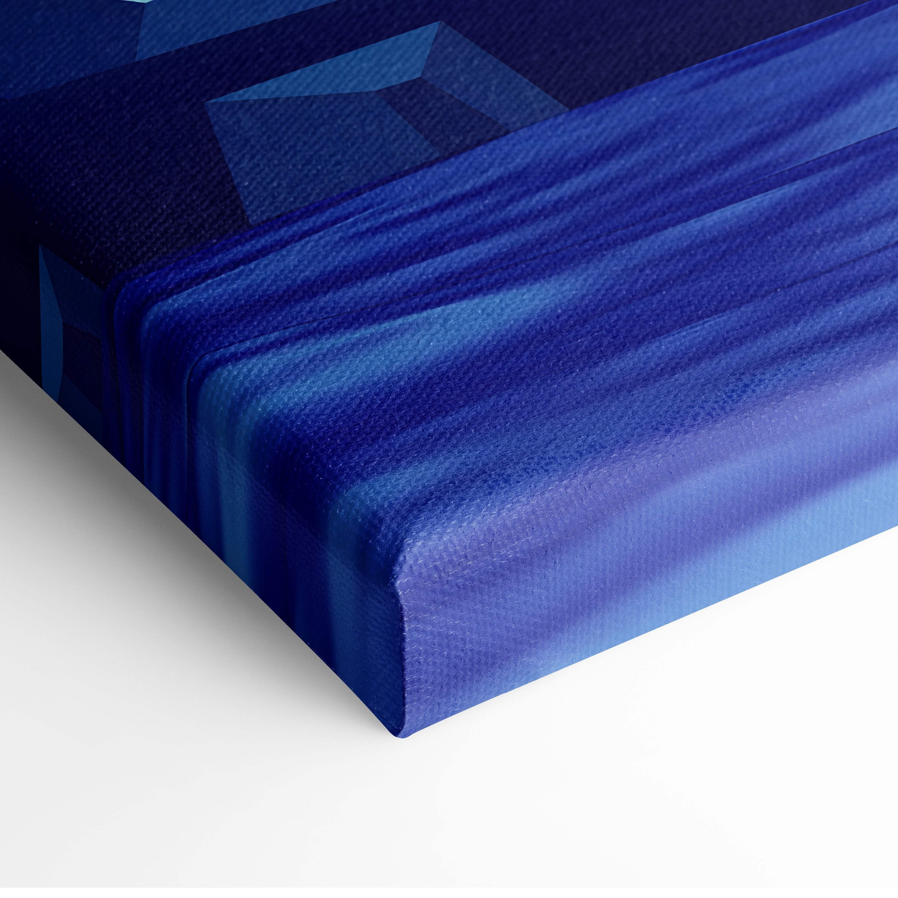 Blue abstract canvas print with textured gradient paint strokes for vaporwave neon city sunset wall decor