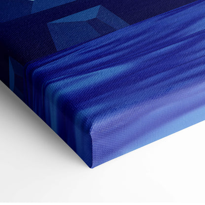 Blue abstract canvas print with textured gradient paint strokes for vaporwave neon city sunset wall decor