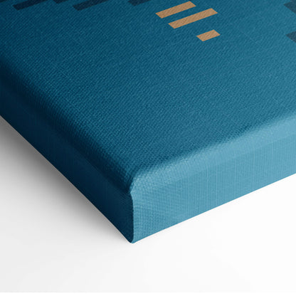 Teal canvas print with textured surface and gold geometric accents cozy cabin pixel art nature wall decor