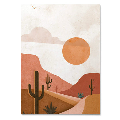 Desert cactus digital art poster with warm earth tones and minimalist landscape wall art.