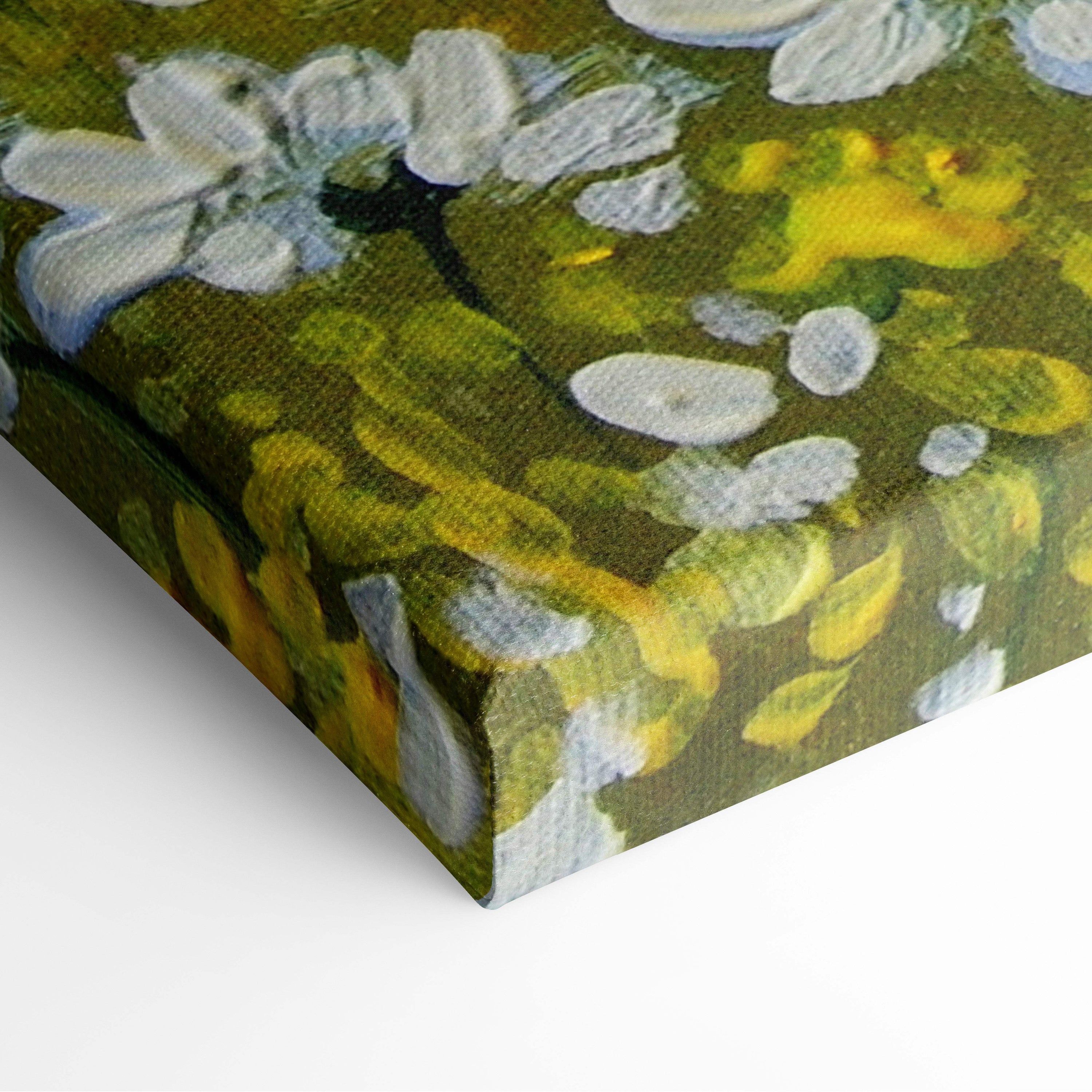 Canvas print of vibrant impressionist white daisies with green and yellow brushstrokes wildflower meadow wall art