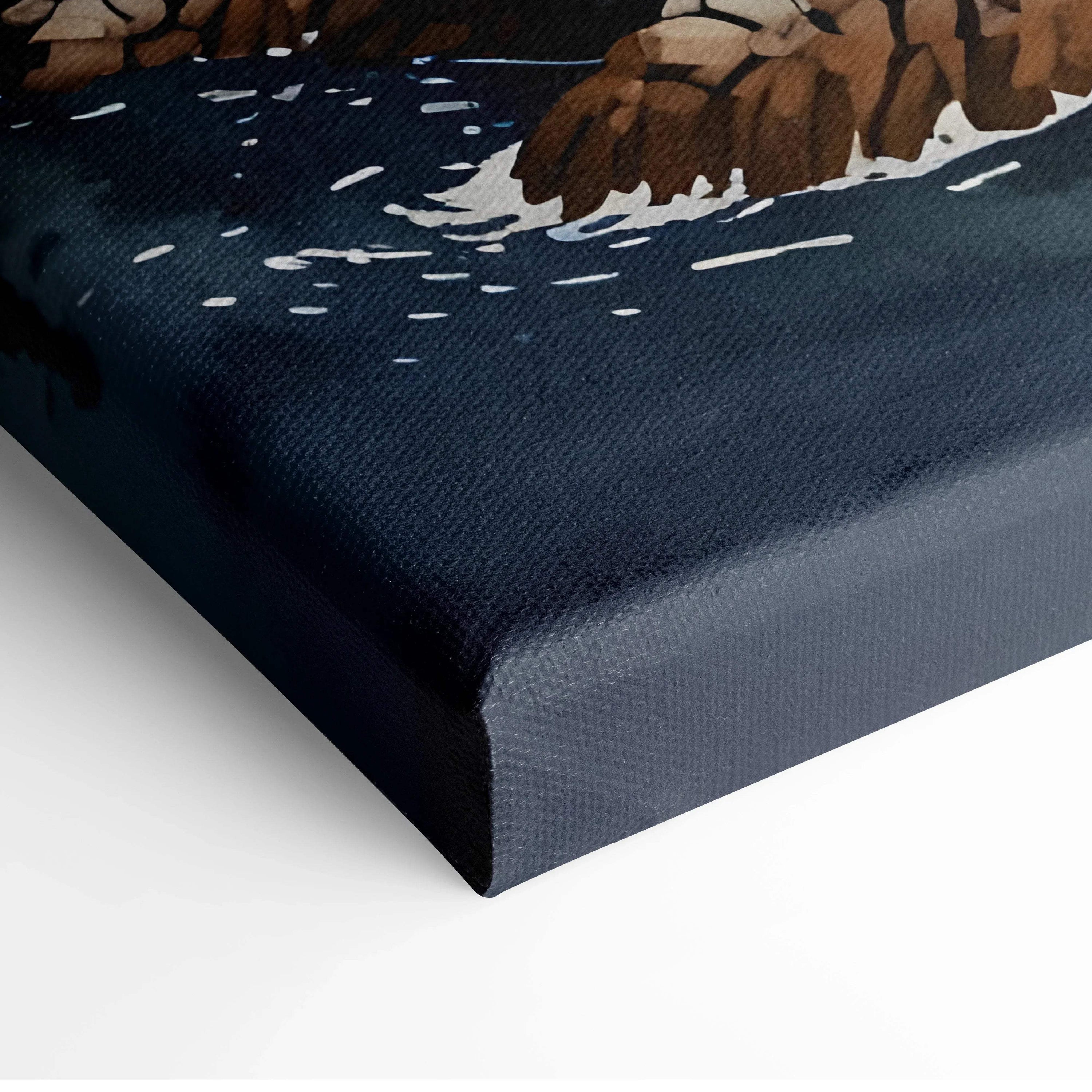 Watercolor lighthouse and rocky ocean scene on canvas wall art with dark blue waves.