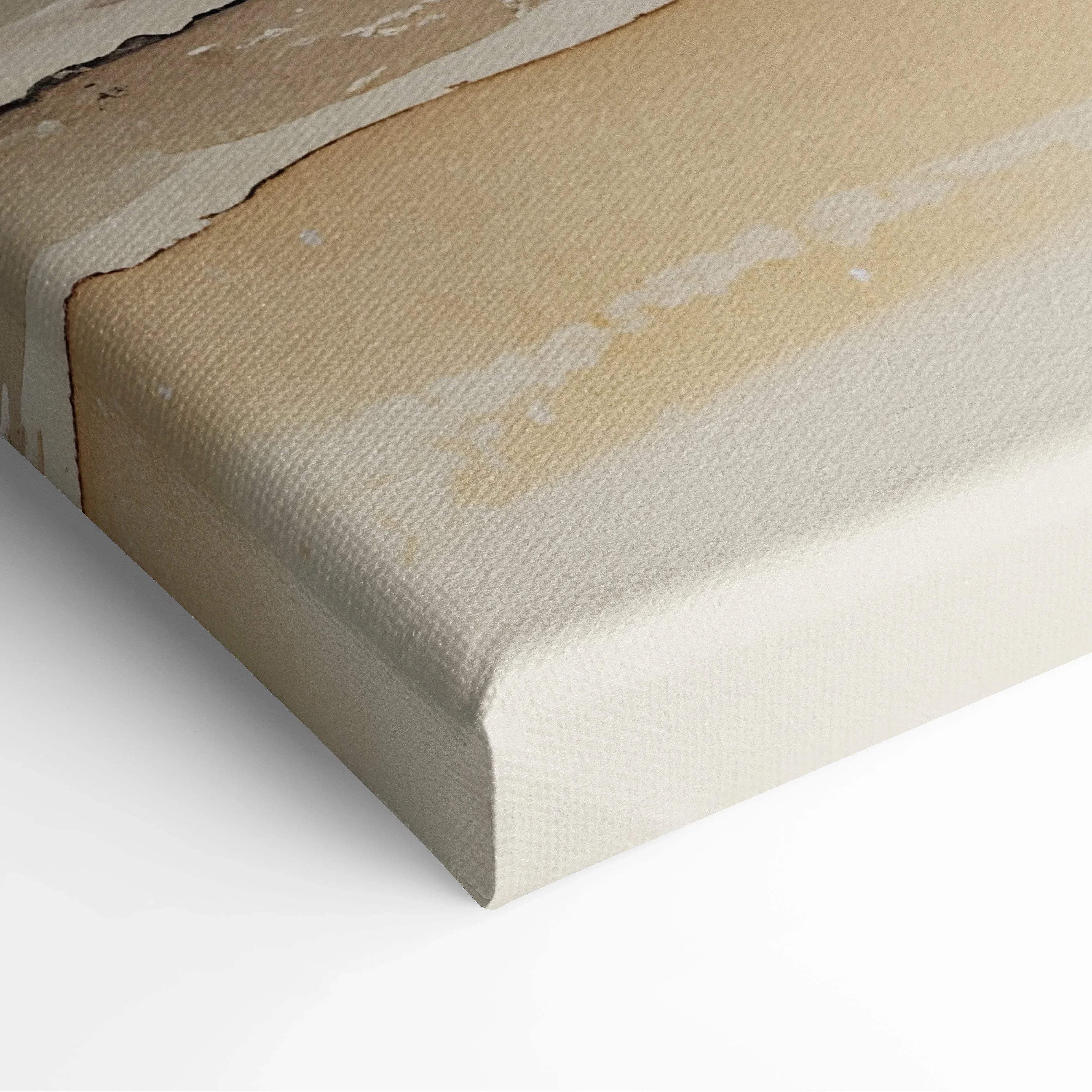 Beige and cream textured abstract canvas painting with layered brushstrokes for serene coastal wall art decor