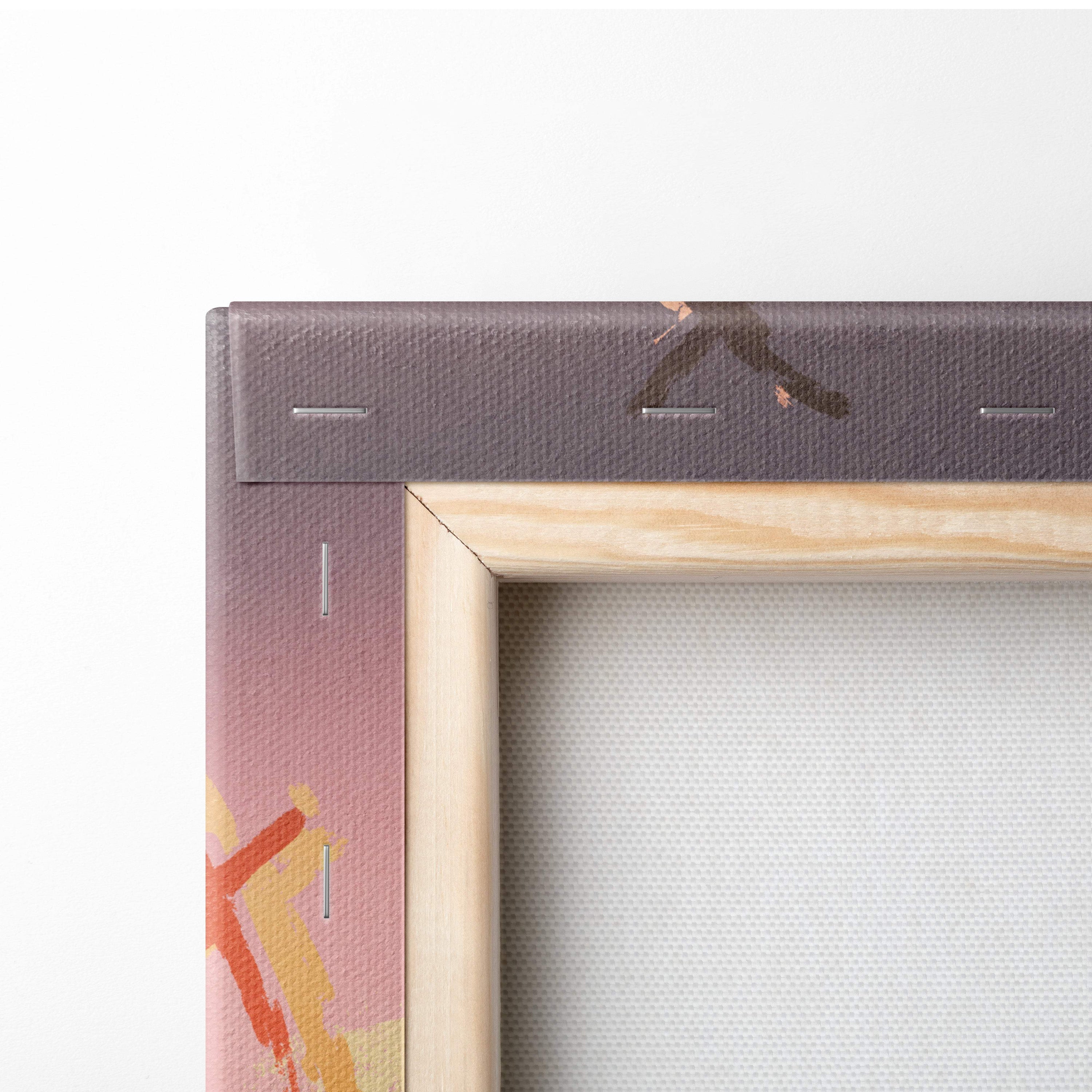 Minimalist wooden canvas frame with textured muted purple border and abstract art in mystic path to the unknown design