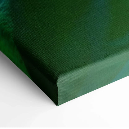 Green canvas wall art corner with textured fabric and wrapped edges.