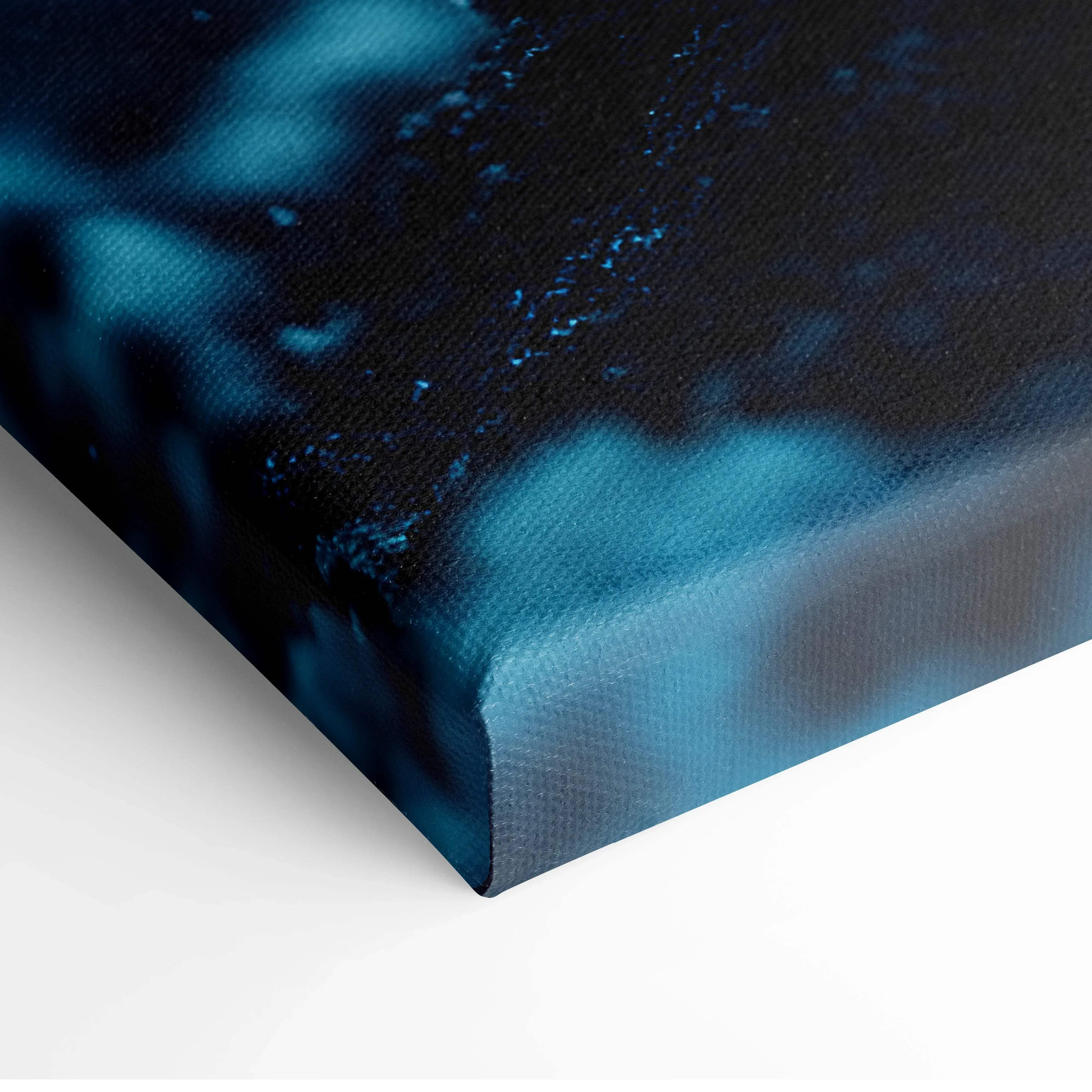 Minimalist botanical sprout seedling canvas wall art with deep indigo blue backdrop and textured watercolor swirls