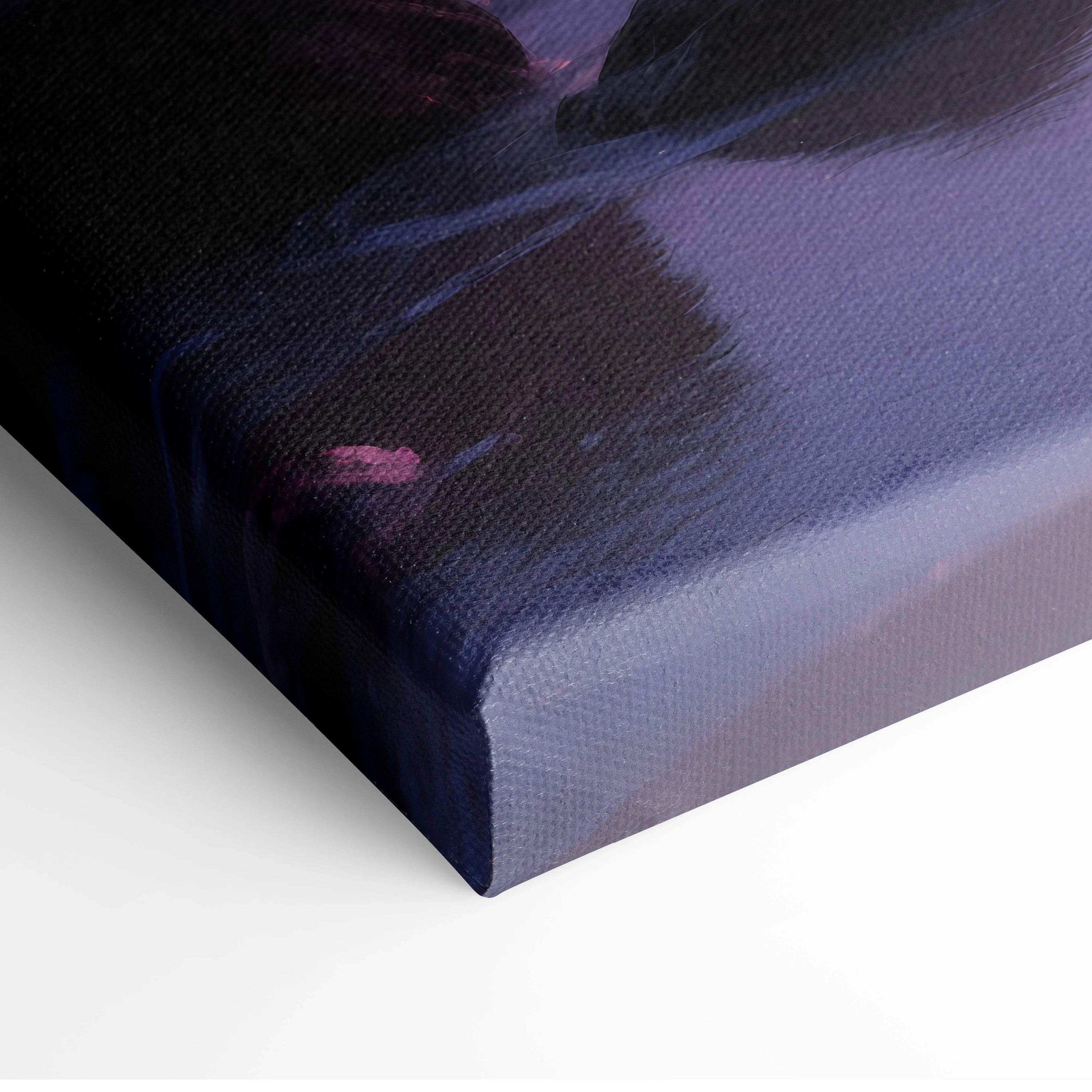 Deep navy canvas print of Dreamlike Coastal Night with pink fireworks over moonlit sea