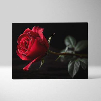 Red rose close-up on dark background canvas wall art print.