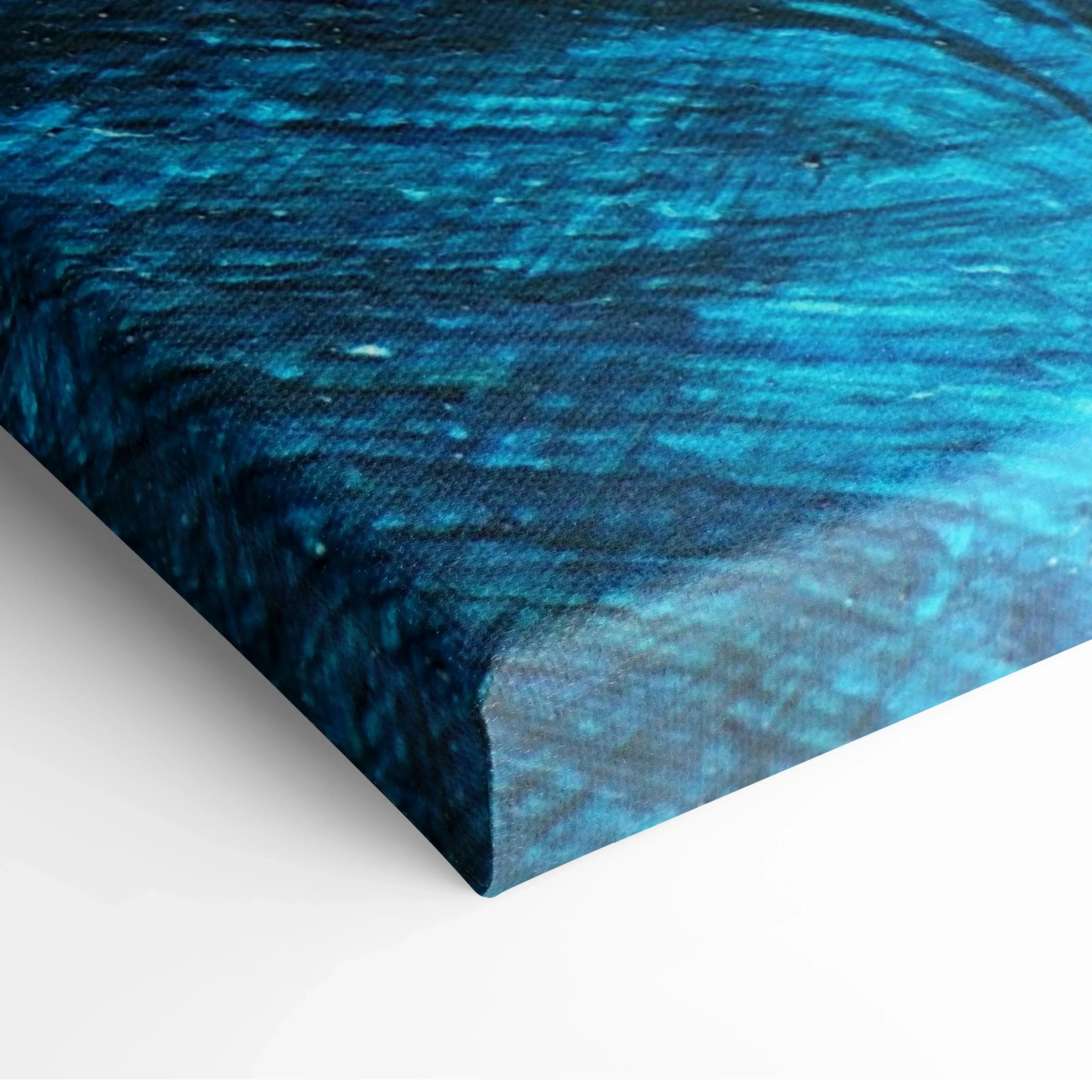 Blue and black textured abstract canvas wall art with nature-inspired digital patterns.