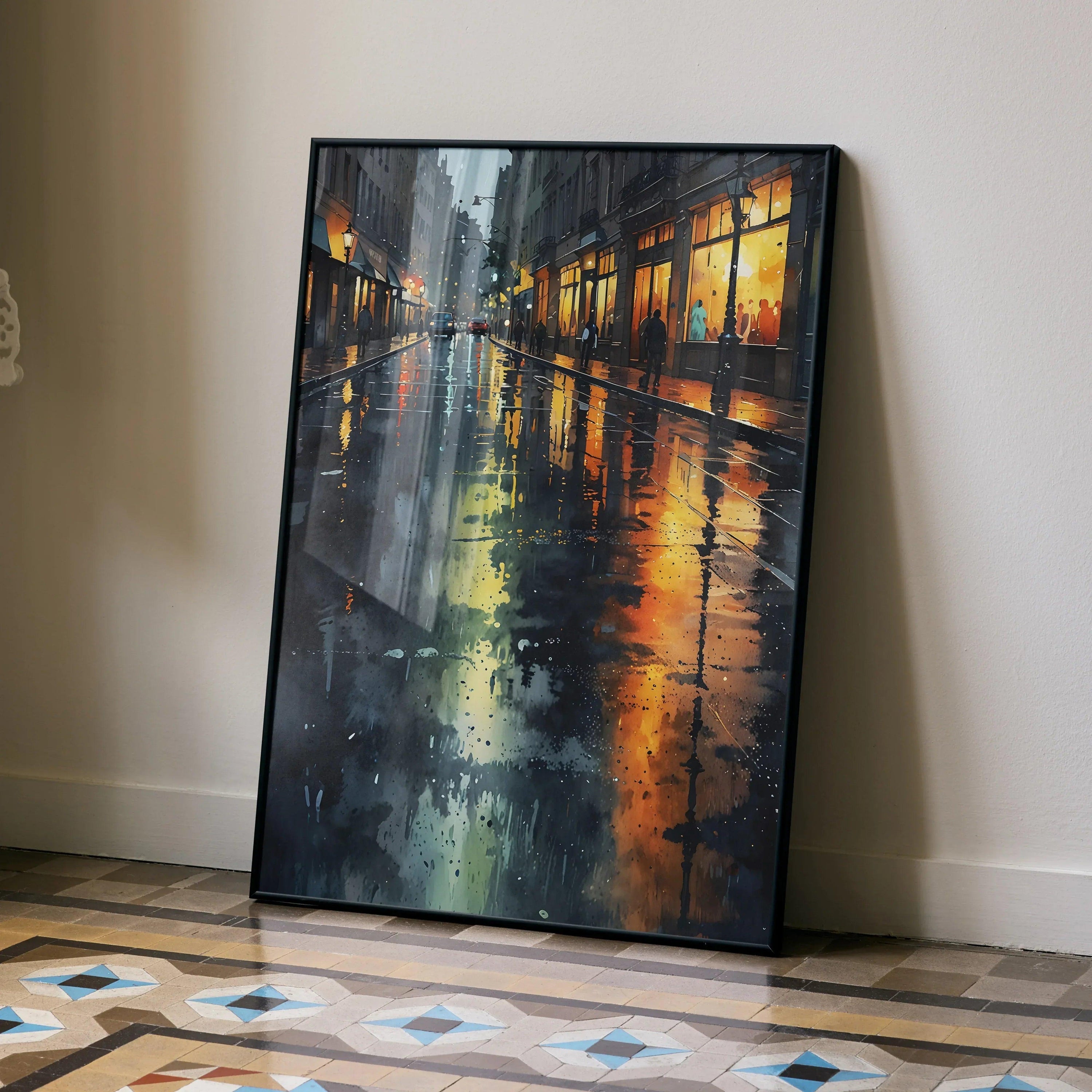 Vibrant Watercolor Style Cityscape Poster for Wall Decor | Vertical - Throttle Designs