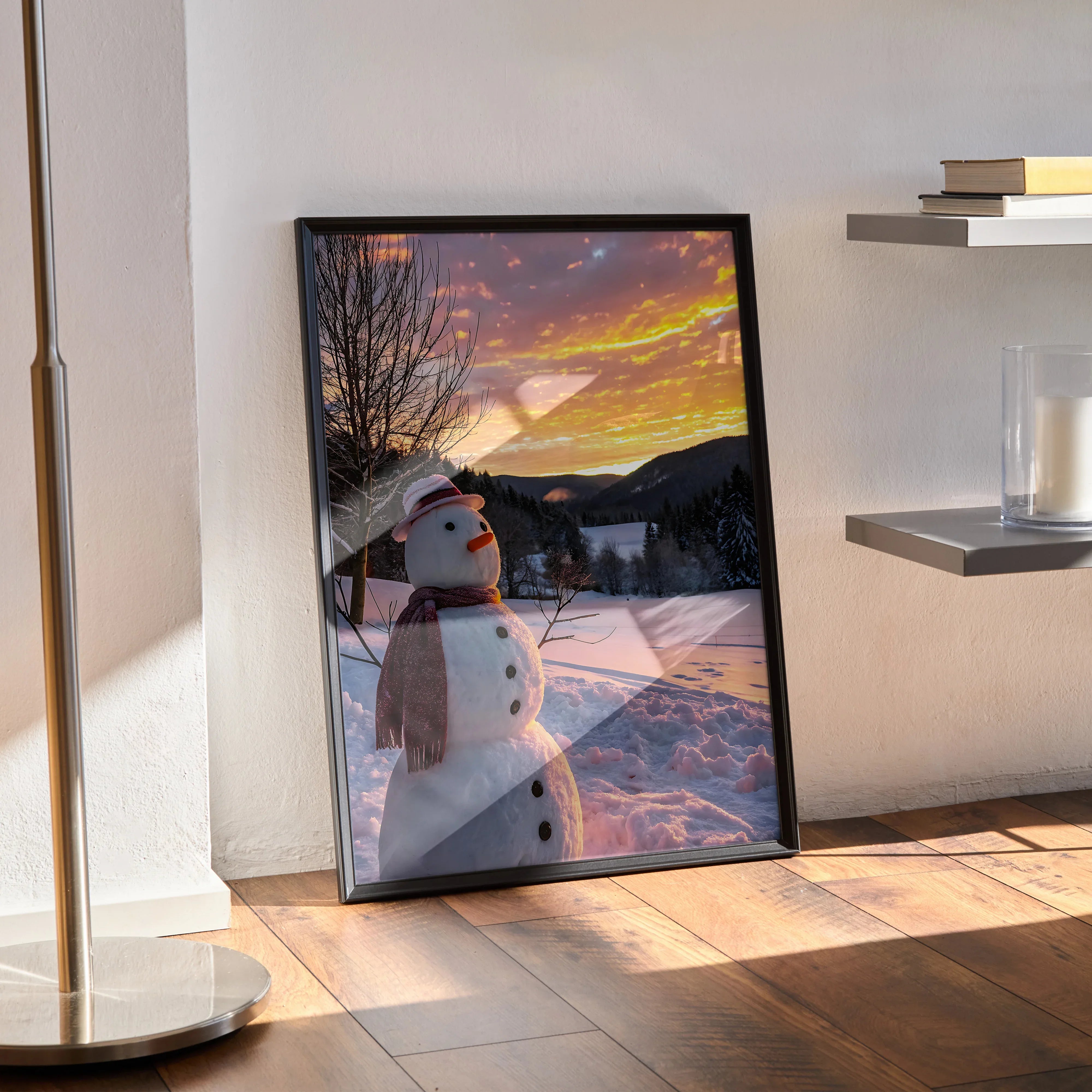 Beautiful Snowy Sunset Digital Art Poster | Vertical - Throttle Designs