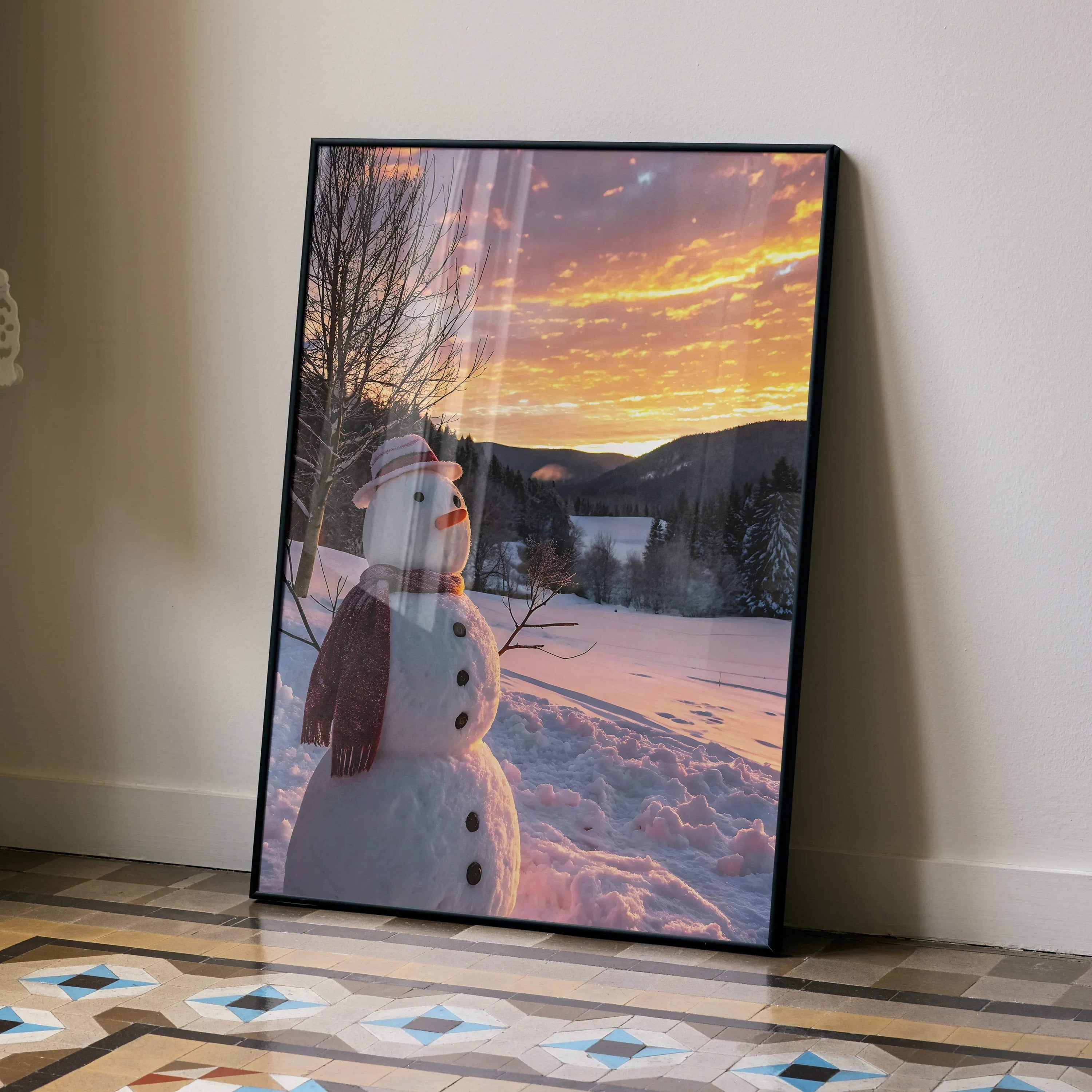Beautiful Snowy Sunset Digital Art Poster | Vertical - Throttle Designs