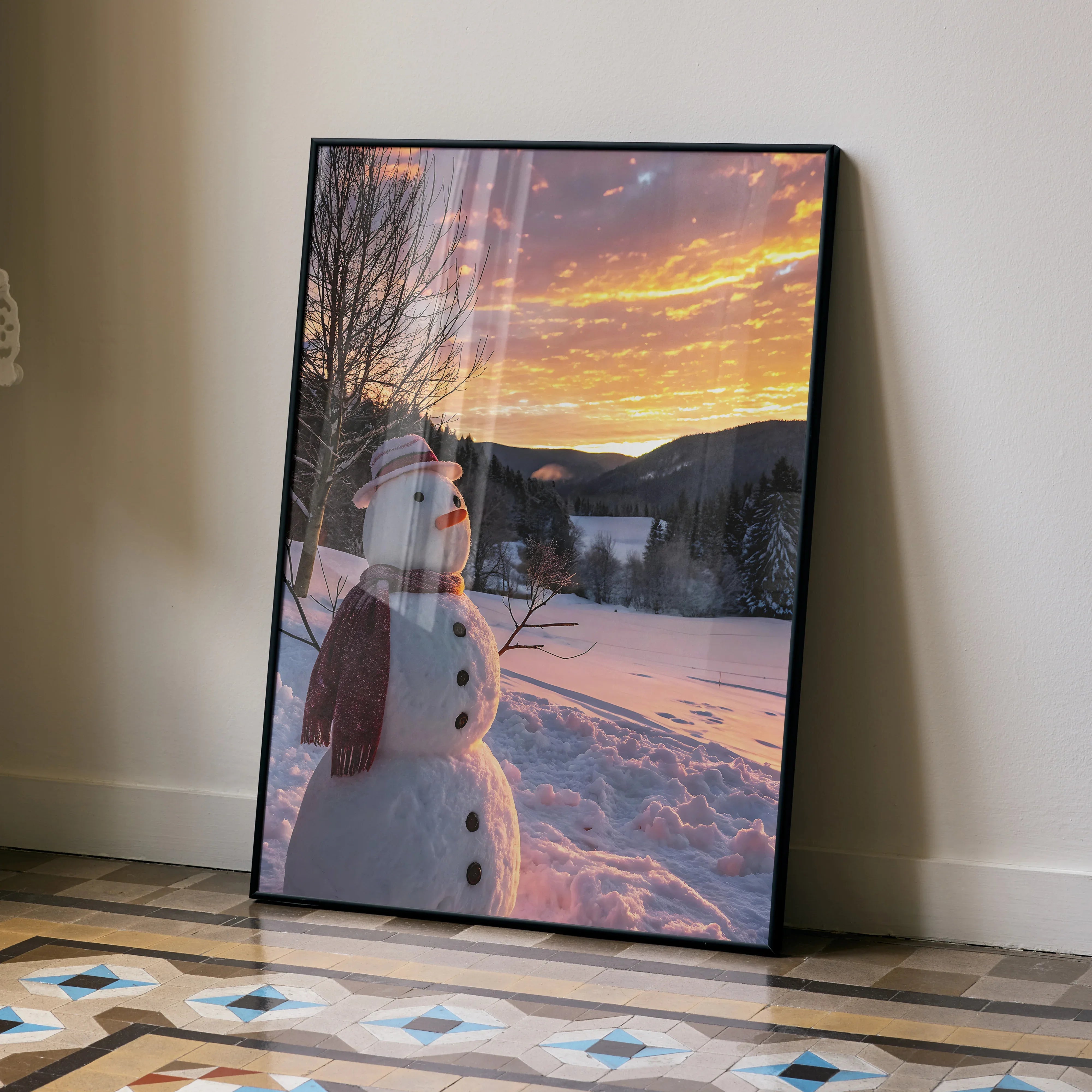 Beautiful Snowy Sunset Digital Art Poster | Vertical - Throttle Designs