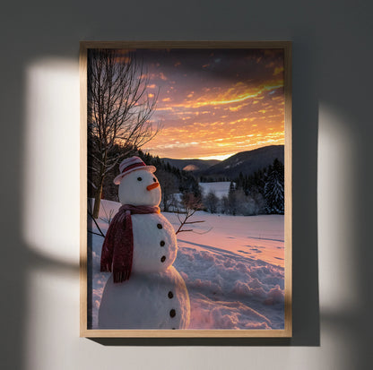 Beautiful Snowy Sunset Digital Art Poster | Vertical - Throttle Designs