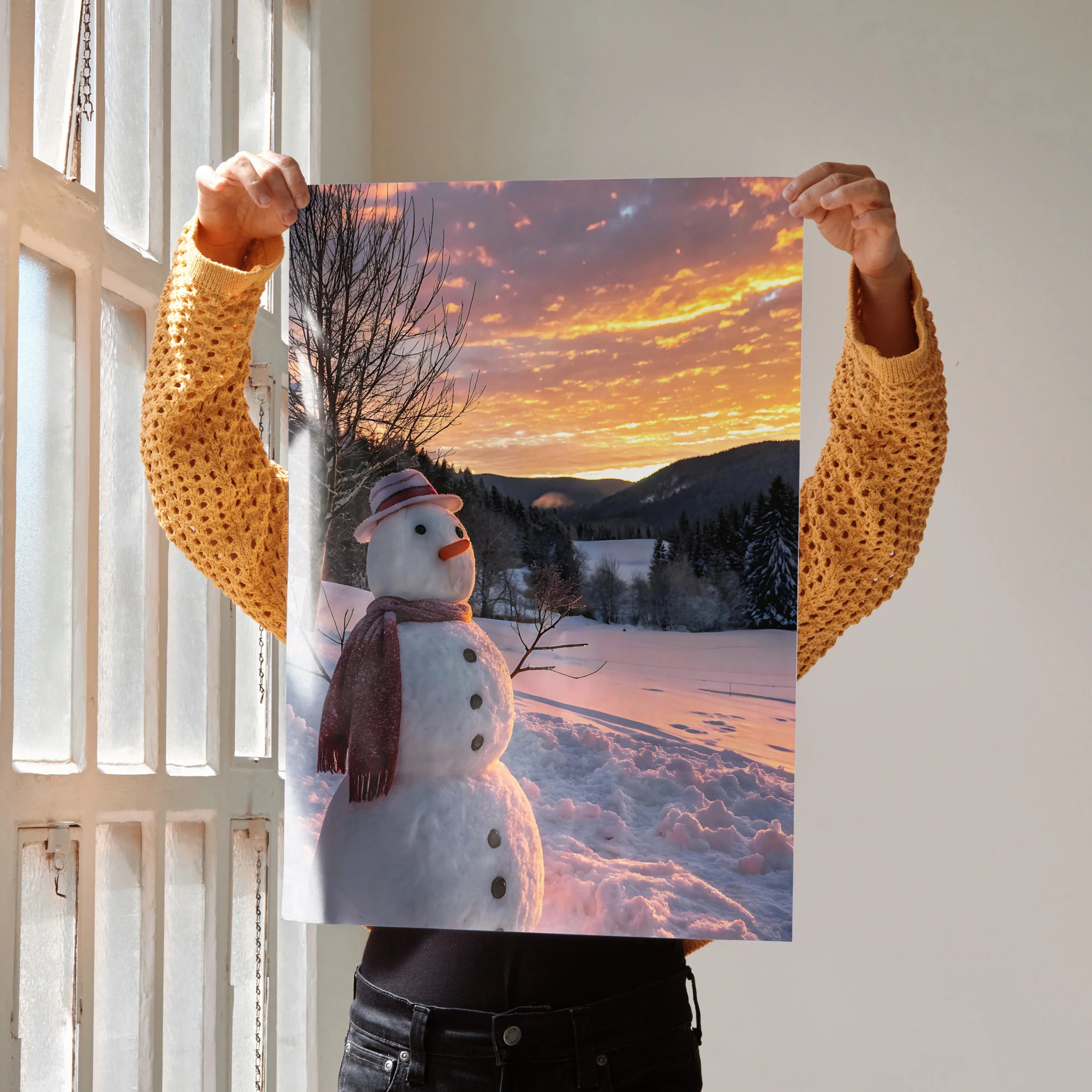 Beautiful Snowy Sunset Digital Art Poster | Vertical - Throttle Designs