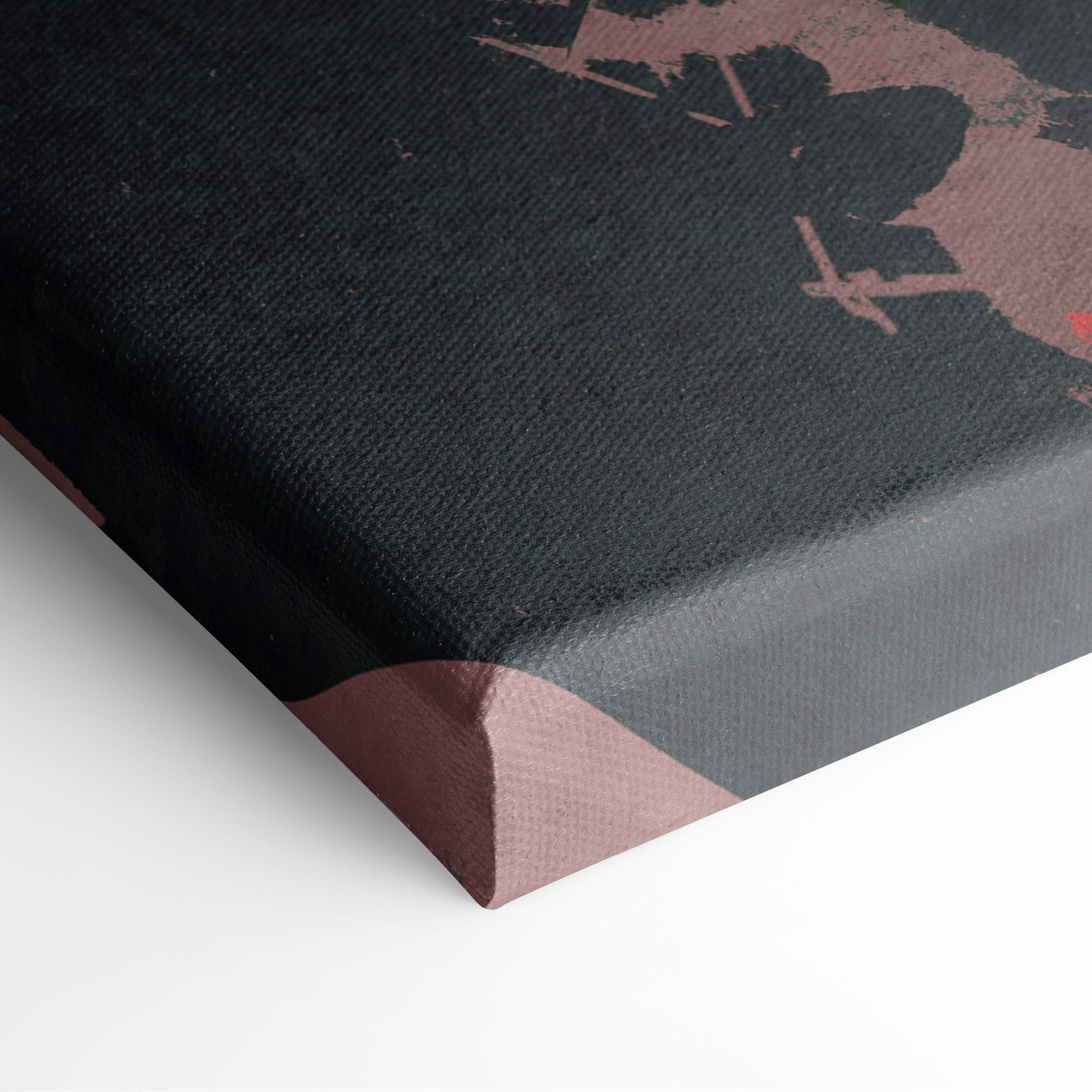 Dark fantasy demon black canvas print with textured surface and abstract pink brushstroke design for wall art