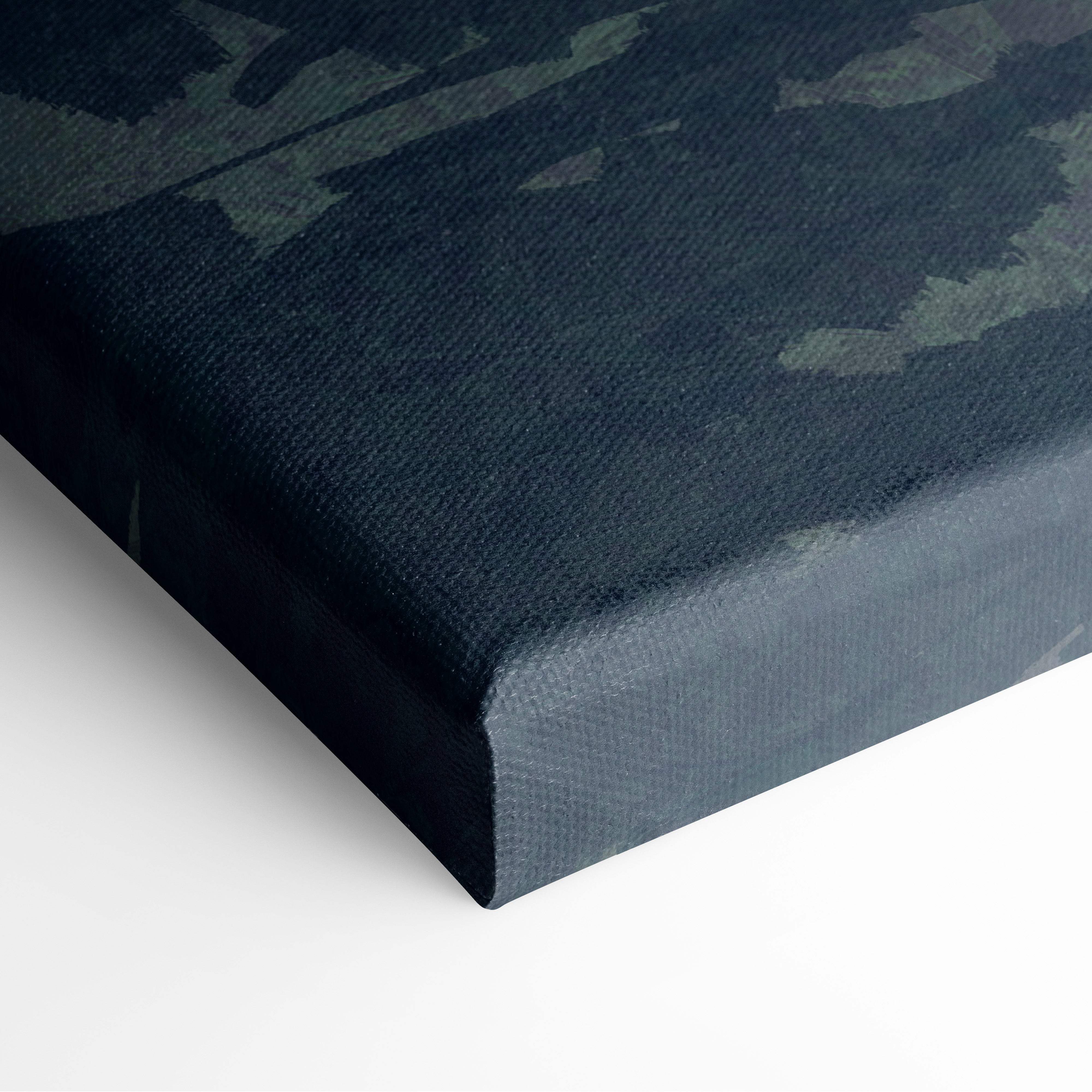 Dark blue canvas print featuring a textured abstract design inspired by wandering samurai fantasy landscape wall art