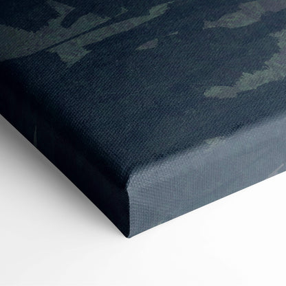 Dark blue canvas print featuring a textured abstract design inspired by wandering samurai fantasy landscape wall art