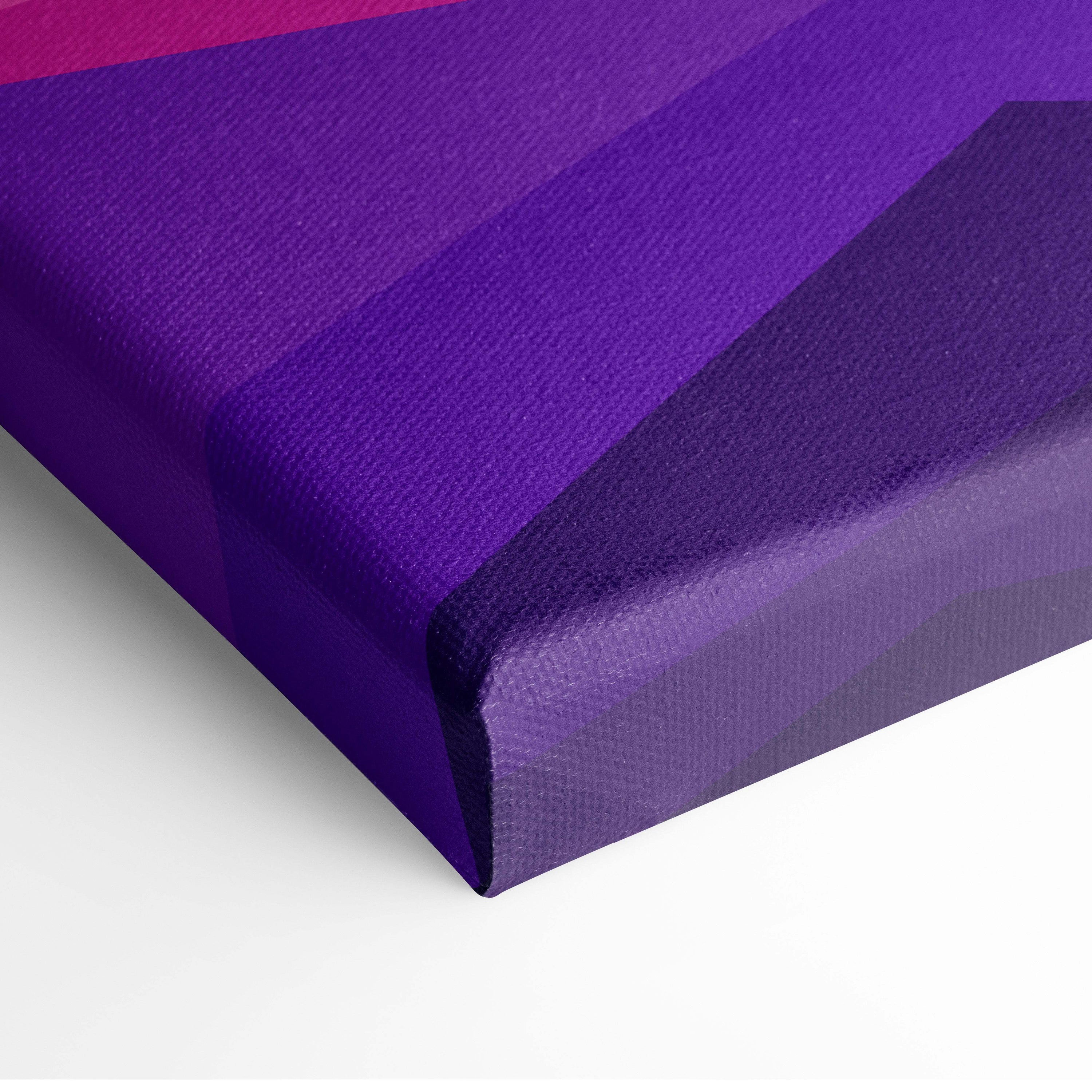 Purple canvas art print featuring a textured geometric synthwave landscape with neon sun horizon wall decor